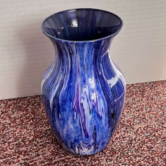 Multi-Color Pour Painted Glass Vase with Resin Topcoat - Handmade - Picture 5 of 10